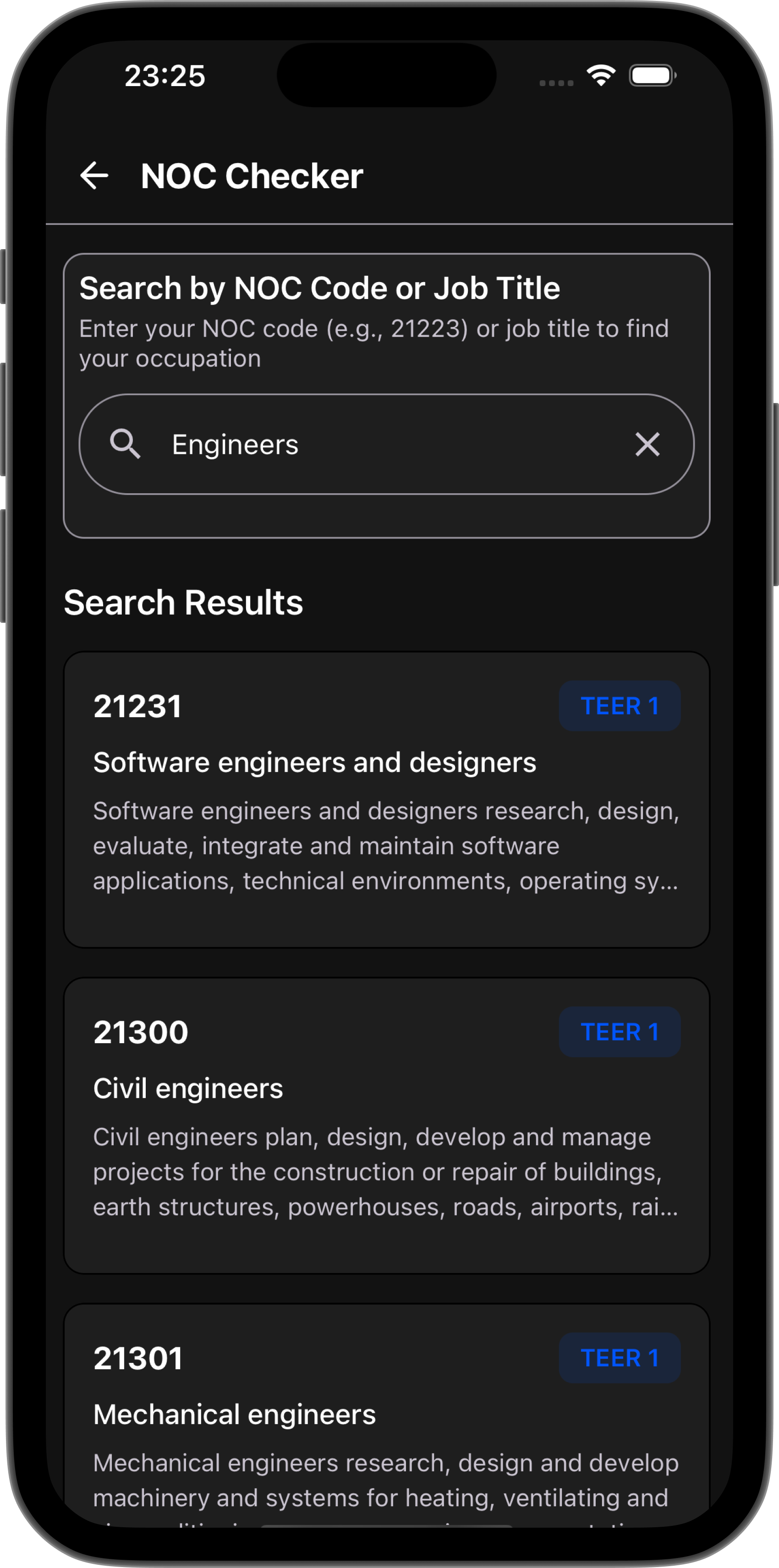 NOC Code Finder screen